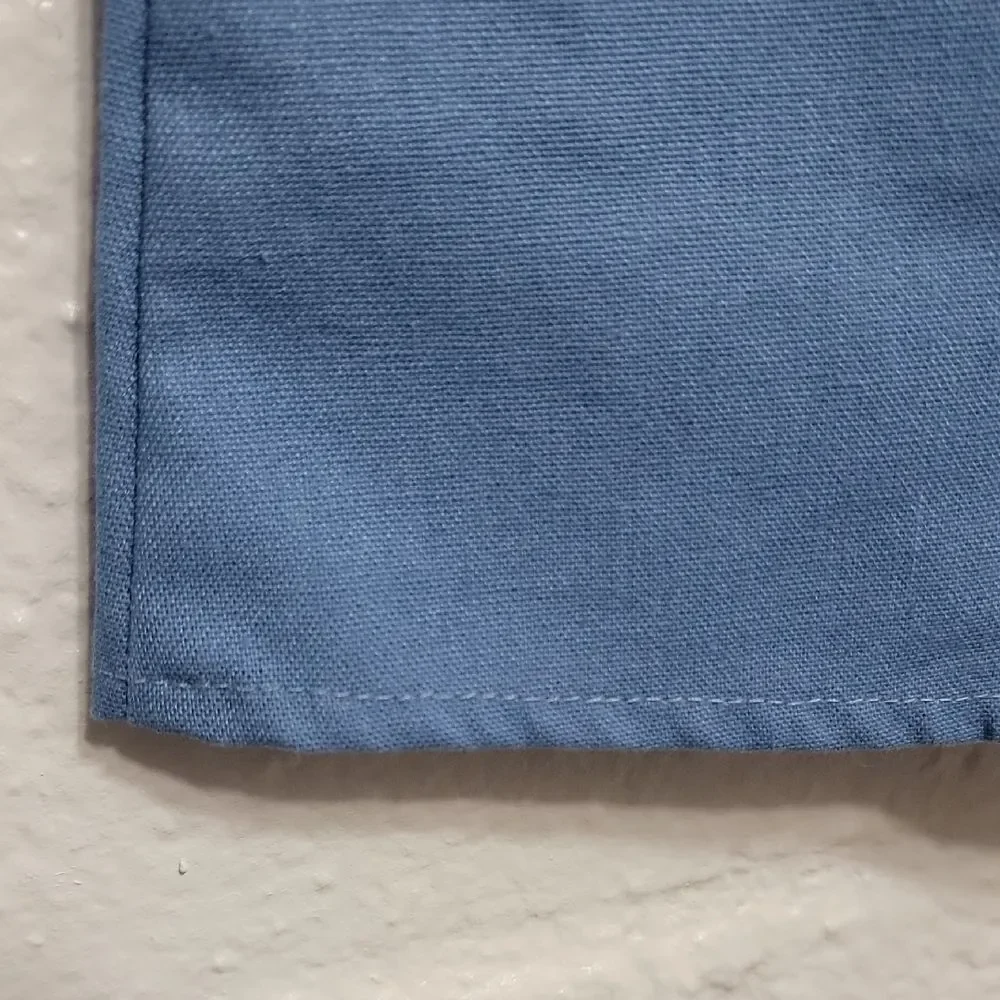 Blue Linen Blend Ruffle Neck Pocket Casual Girls Dress By Southern Smocked Co